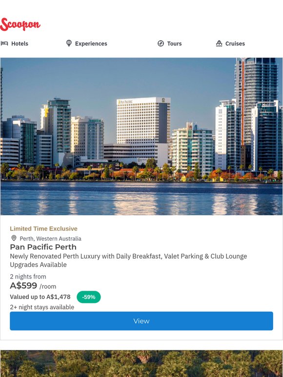 Perth Pan Pacific Luxury w. Daily Breakfast & Club Lounge Upgrades Available