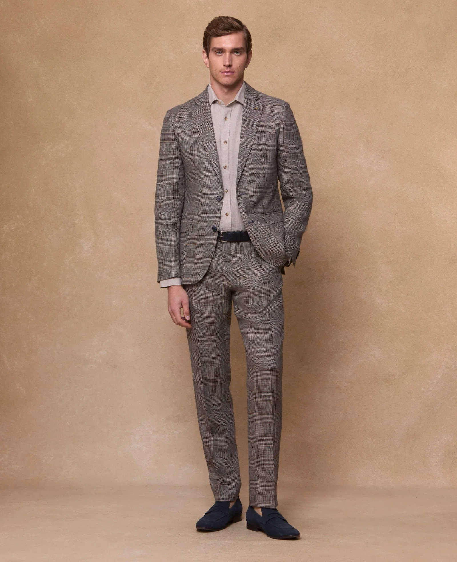 Image of Grafton Irish Linen 2 Piece Suit - Brown Check