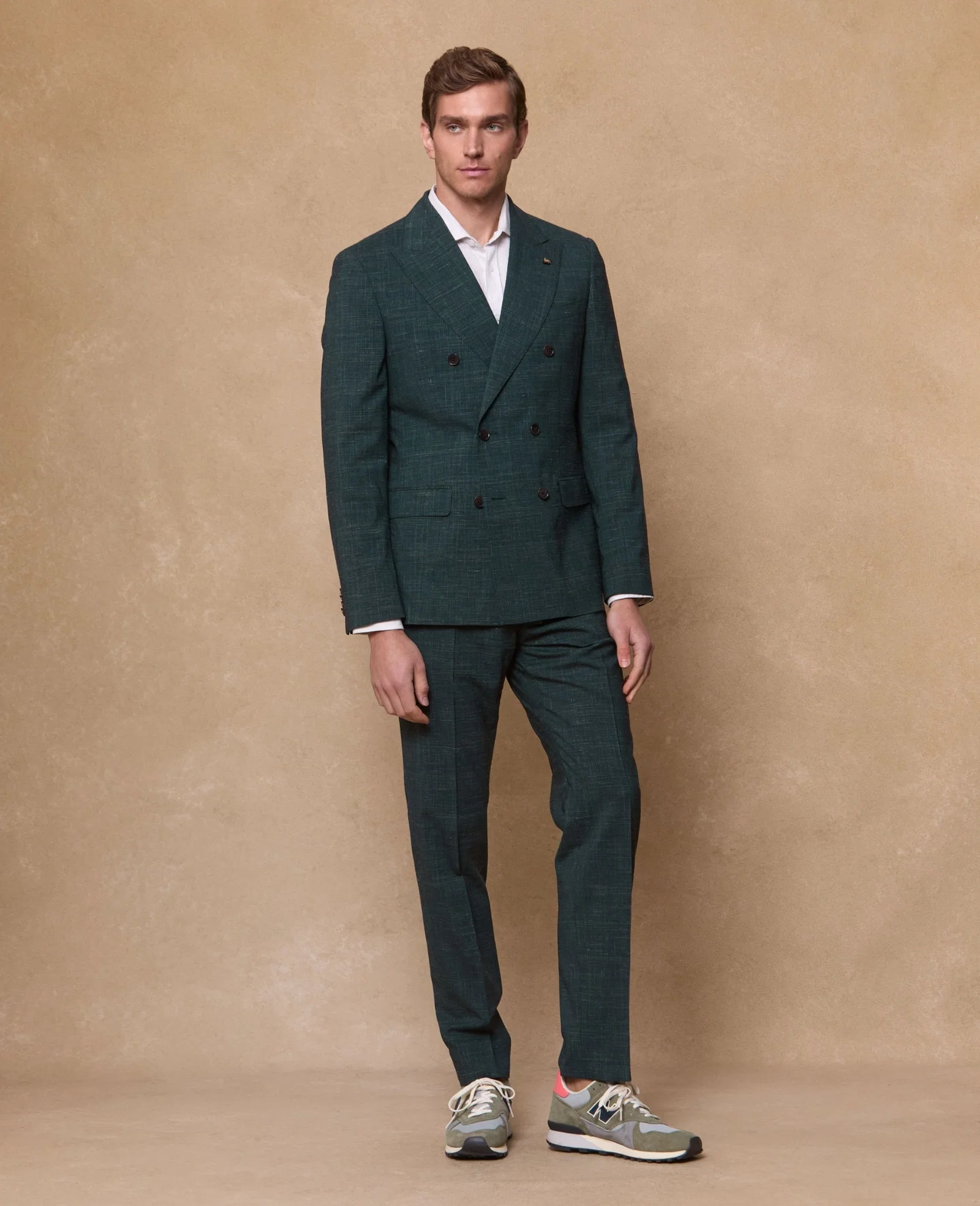 Image of Harcourt Wool/Linen 2 Piece DB Suit - Green Check