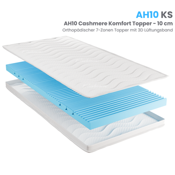 AH10 Noppen Komfort-Topper – 10 cm Kaltschaum mit Marble-Effekt & orthopädischer 7-Zonen 3D Topper, Noppenstruktur