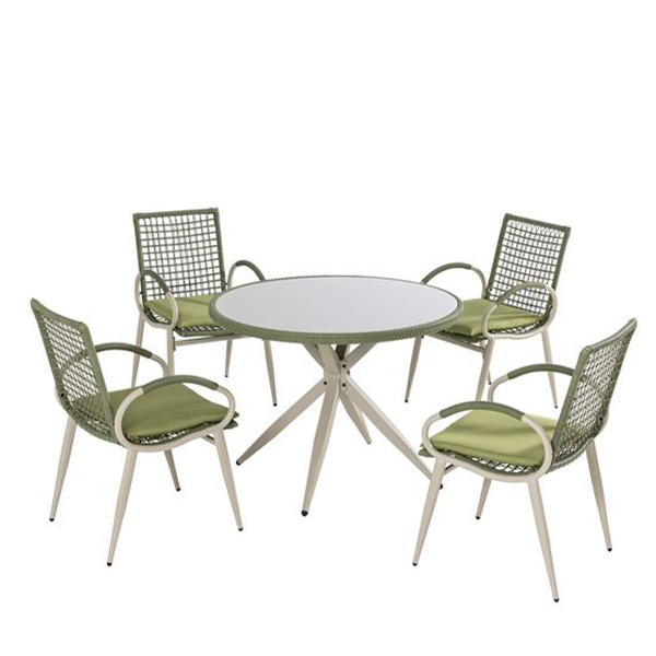 9tlg. Dining-Set aus Rattan mit Sitzkissen - Grün