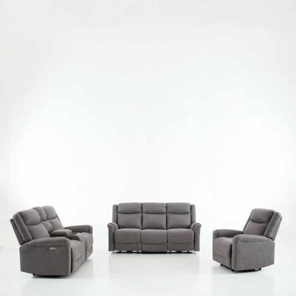 3tlg. Elektrisches Relaxsofa-Set - Grau