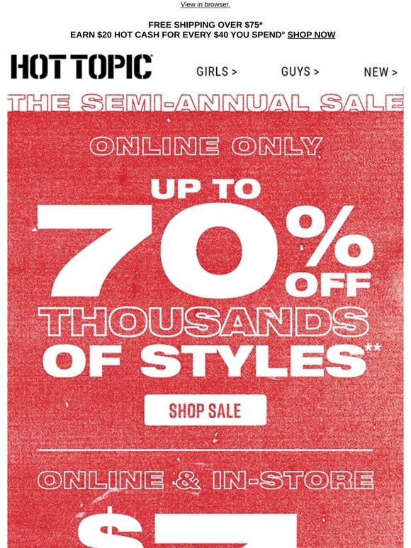 🚨 UP TO 70% OFF CLEARANCE STYLES + $7 TEES 🚨