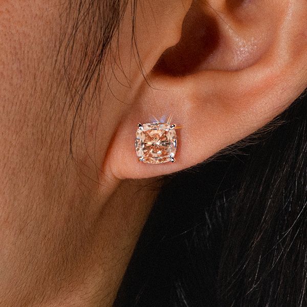 Italo Rose Gold Cushion Cut Champagne Stud Earrings For Women