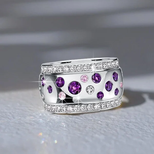 Italo Flush Set Waterfall Amethyst & Pink Sapphire Eternity Band For Women