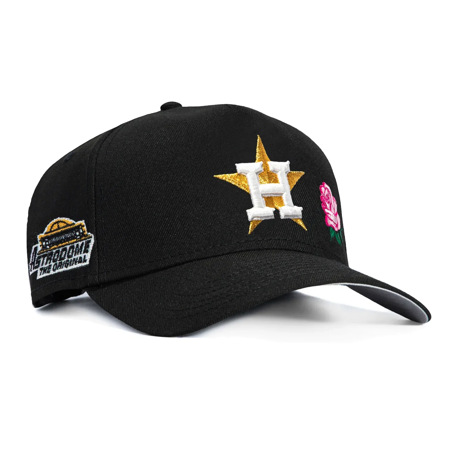 Image of New Era 9Forty A-Frame Houston Astros Astrodome Patch Rose Snapback Hat - Black, Pink