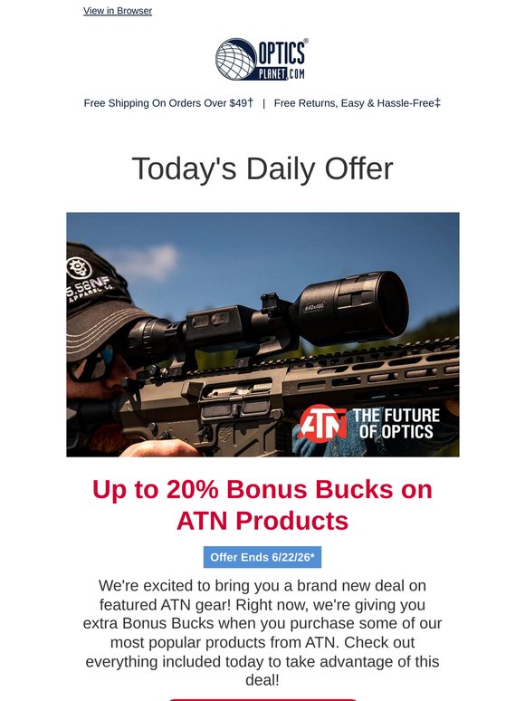 Up to 20% Bonus Bucks on ATN Gear!