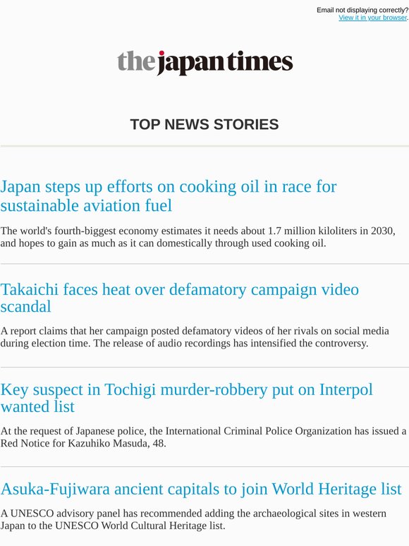 Today's top news: Japan steps up efforts on cooking oil in race for sustainable aviation fuel