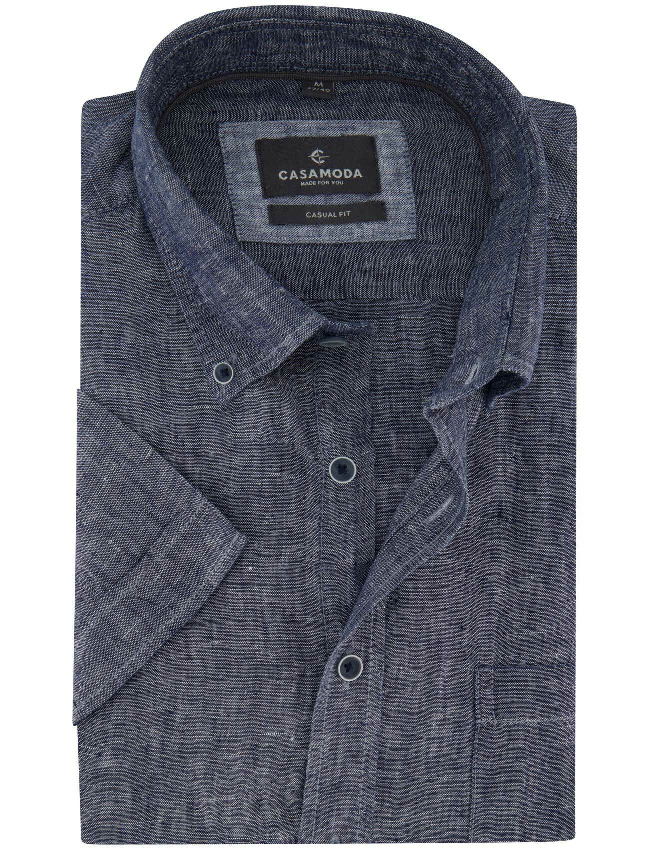 Overhemd Casa Moda blauw wijde fit gemeleerd korte mouw