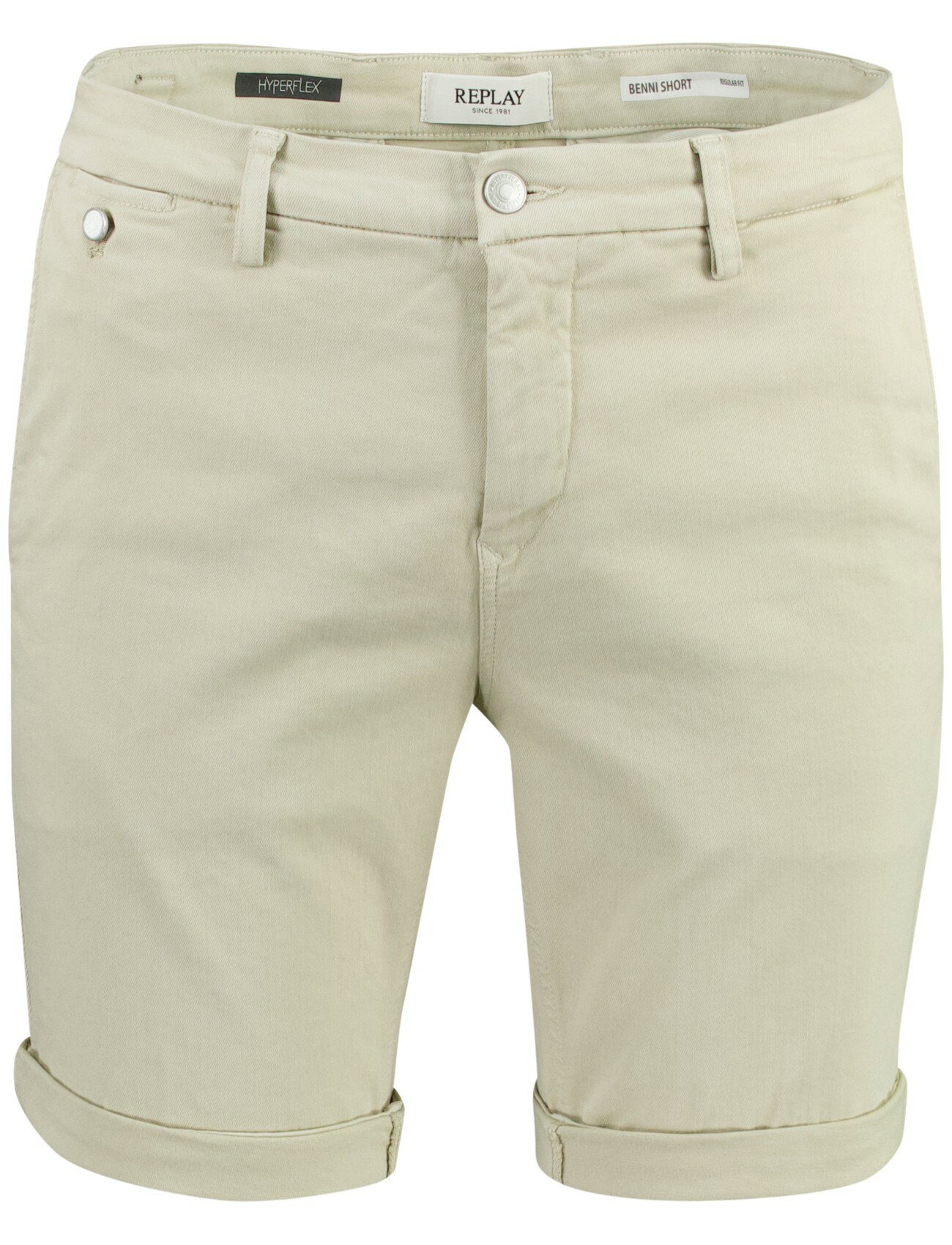 Chino korte broek beige Replay benni met omslag