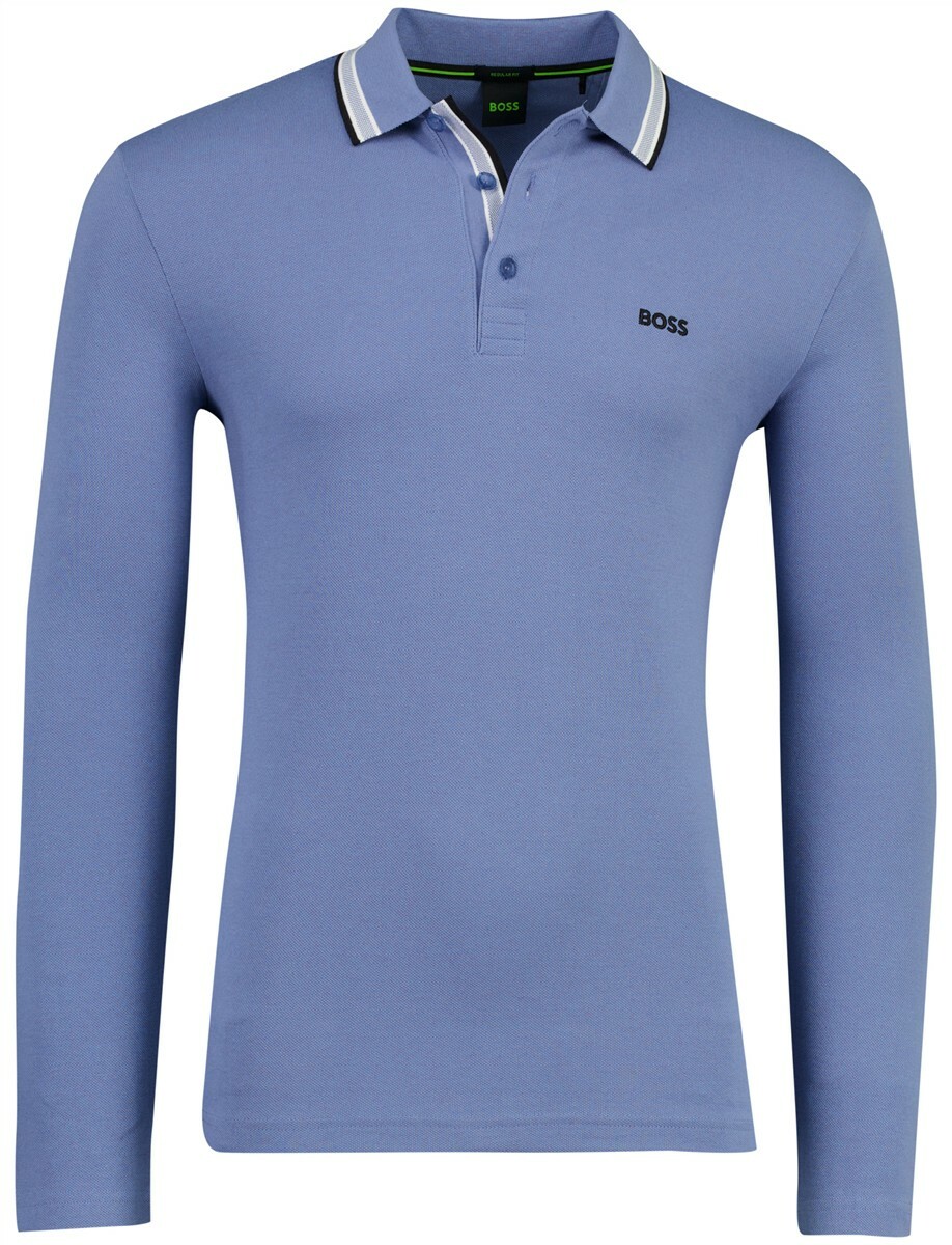 Lange mouw Plisy polo BOSS Green blauw 3-knoops