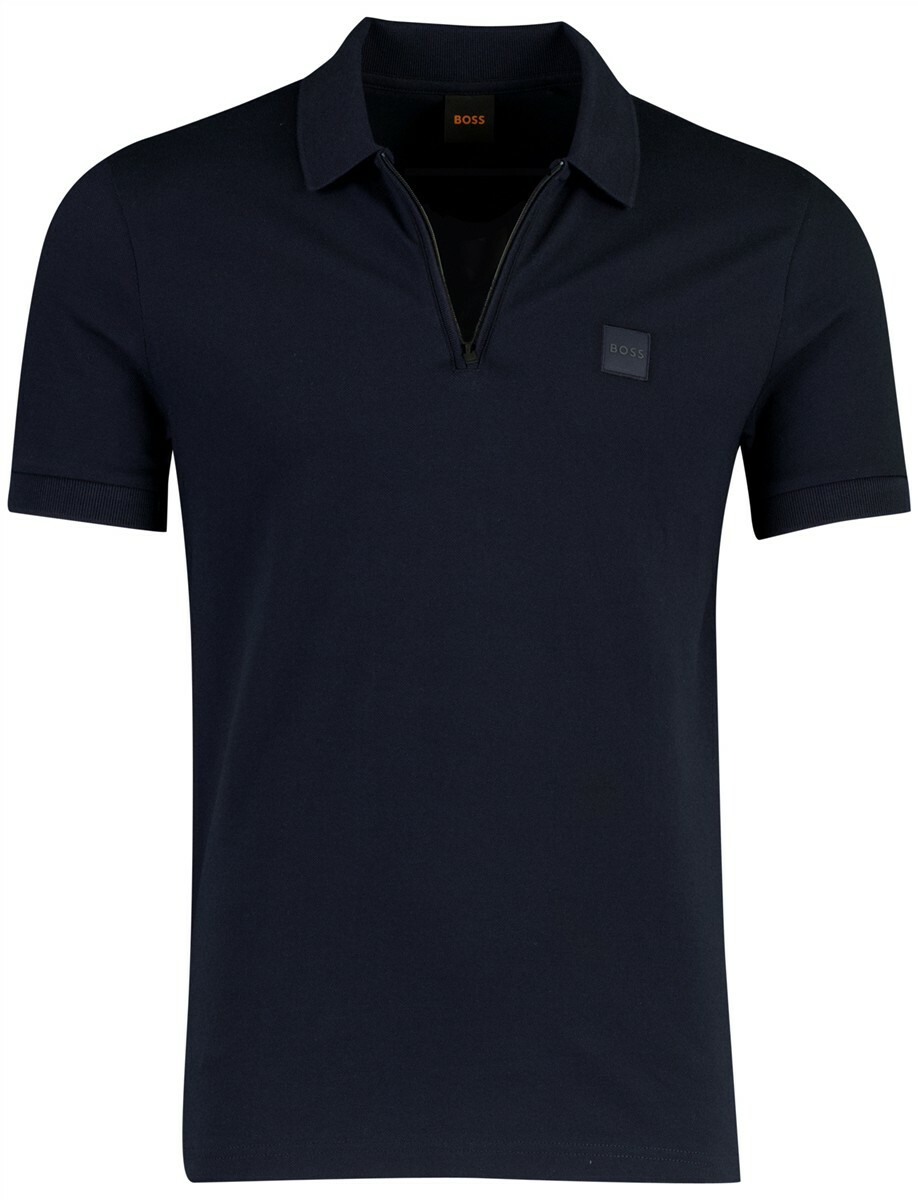 Zip polo BOSS Orange Passerzip donkerblauw