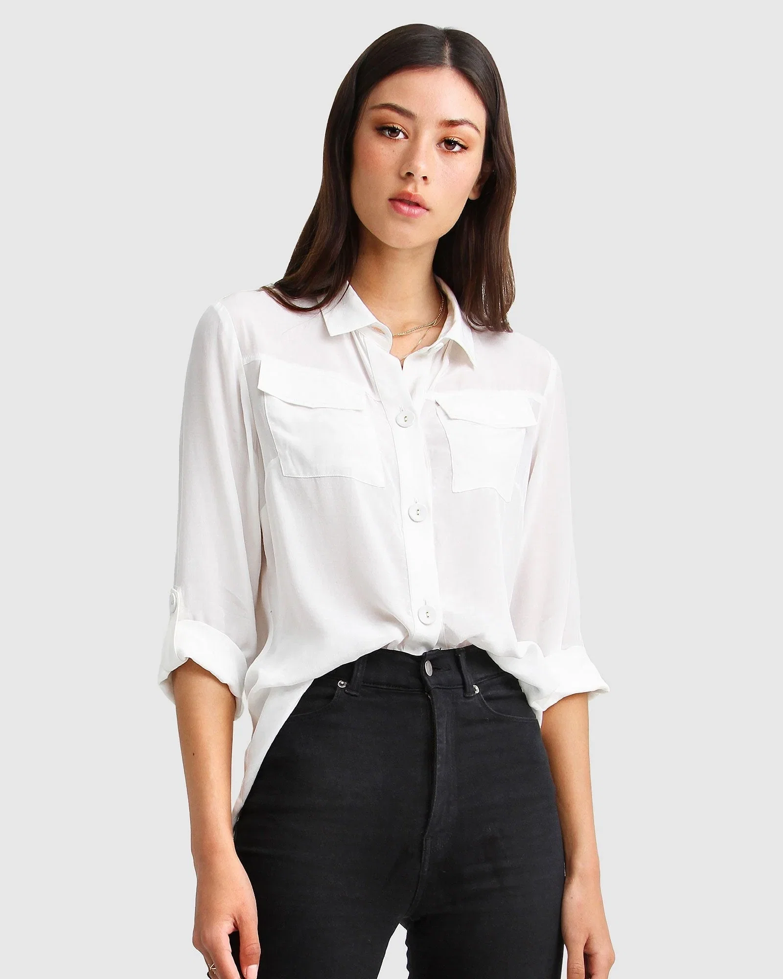 Image of Eclipse Rolled Sleeve Blouse - Cream