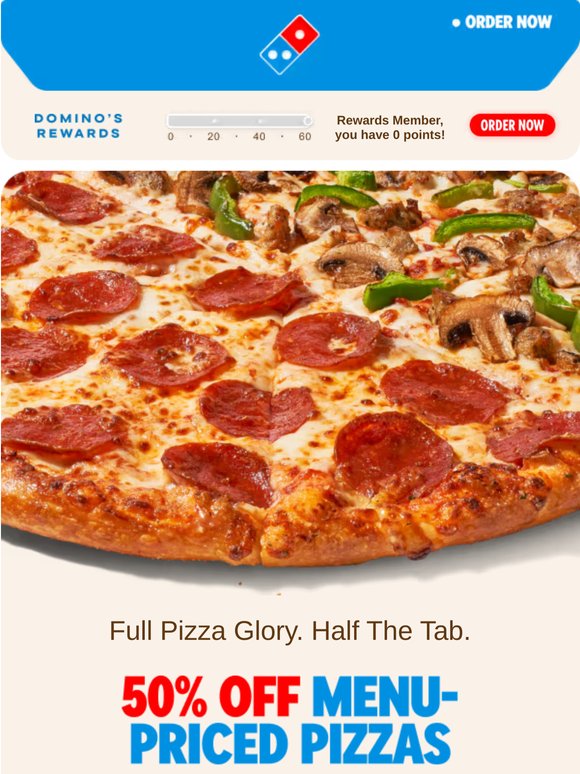 The menu priced pizza you love is 50% OFF 😇