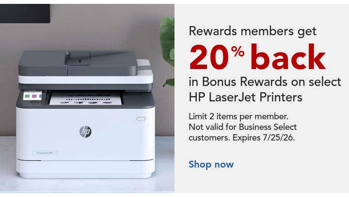 rewards members get 20% back in bonus rewards on select HP laserjet printers