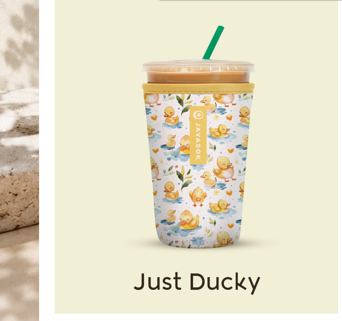 Blue cup with duck and floral pattern.