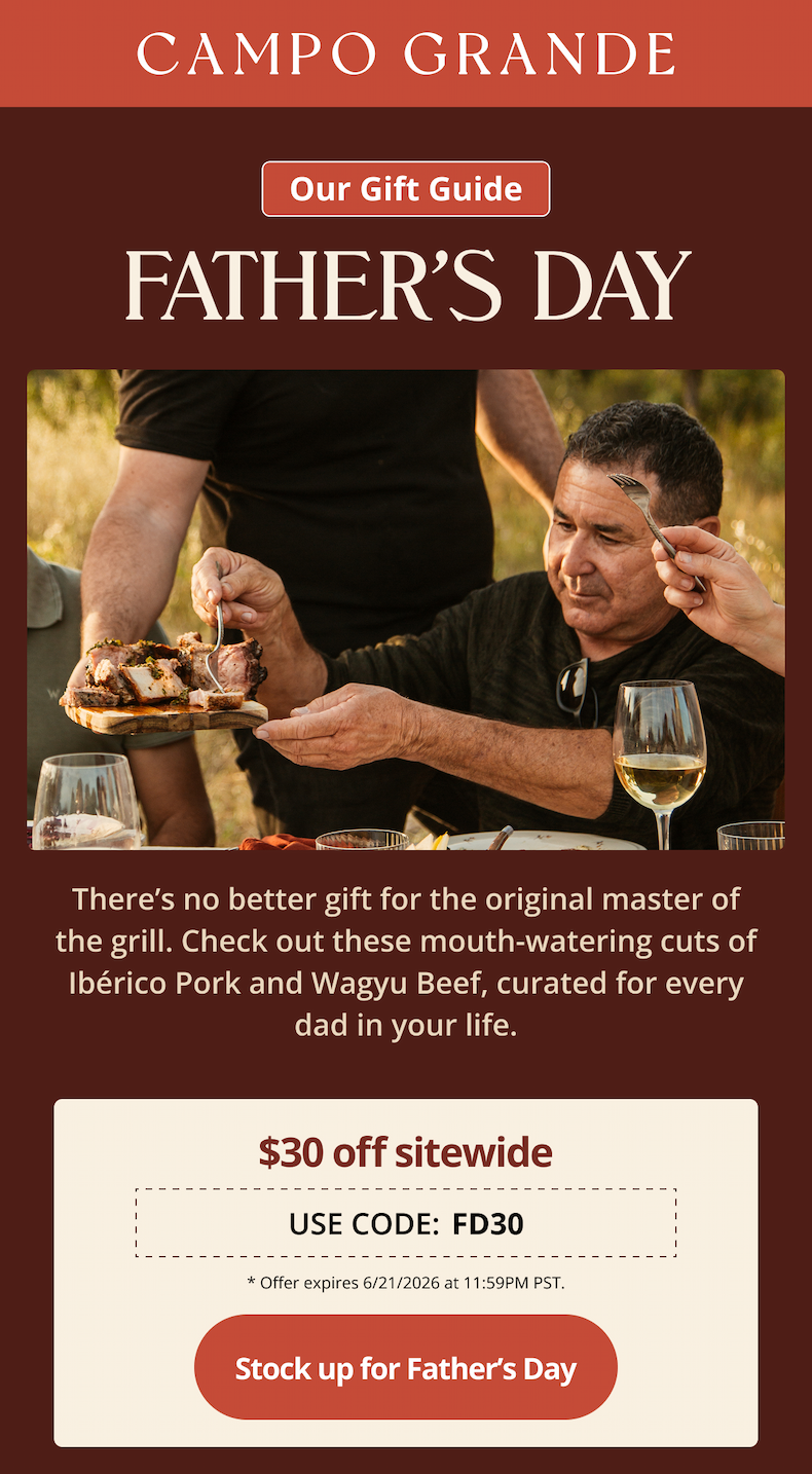 Our Gift Guide:  Father’s Day  There’s no better gift for the original master of the grill. Check out these mouth-watering cuts of Ibérico Pork and Wagyu Beef, curated for every dad in your life.