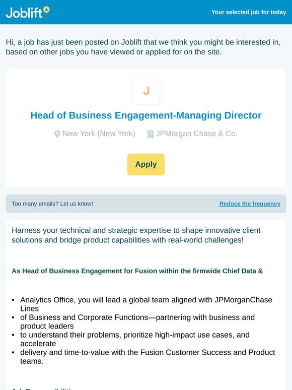 JPMorgan Chase & Co. has an open position in New York