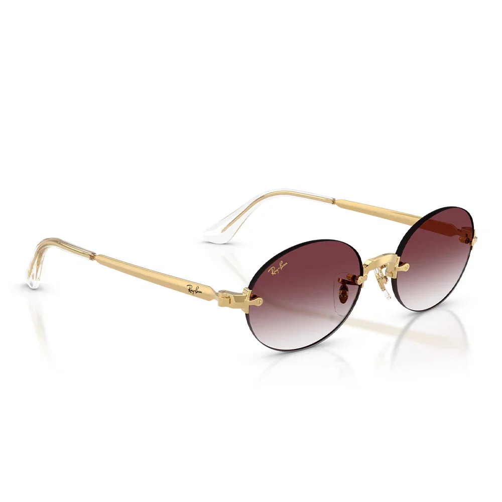 Image of A$AP Rocky X Ray-Ban "Rimless" Polished Arista Gold with Clear Gradient Dark Violet Lens