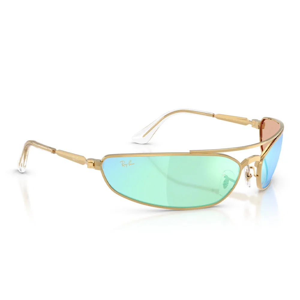 Image of A$AP Rocky X Ray-Ban Pinnacle Metal "Wraparound" Polished Arista Gold with Light Grey Mirror Blue Lense