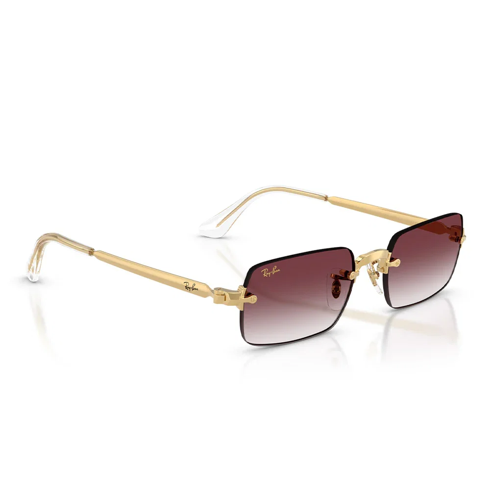 Image of A$AP Rocky X Ray-Ban "Rimless" Polished Arista Gold with Clear Gradient Dark Violet Lens