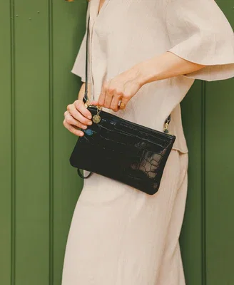 Diana Clutch in Black Croc Print Leather