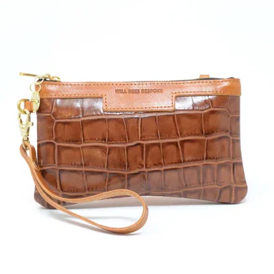 Mini Diana Clutch in Tan Croc Print Leather