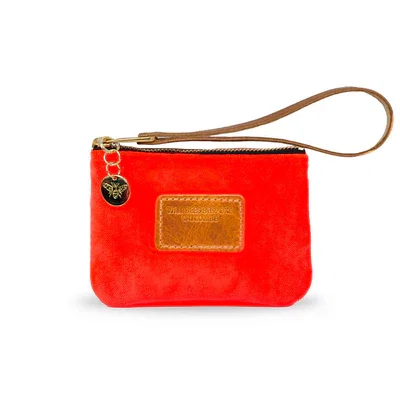 Coin Purse in Neon Coral Velvet