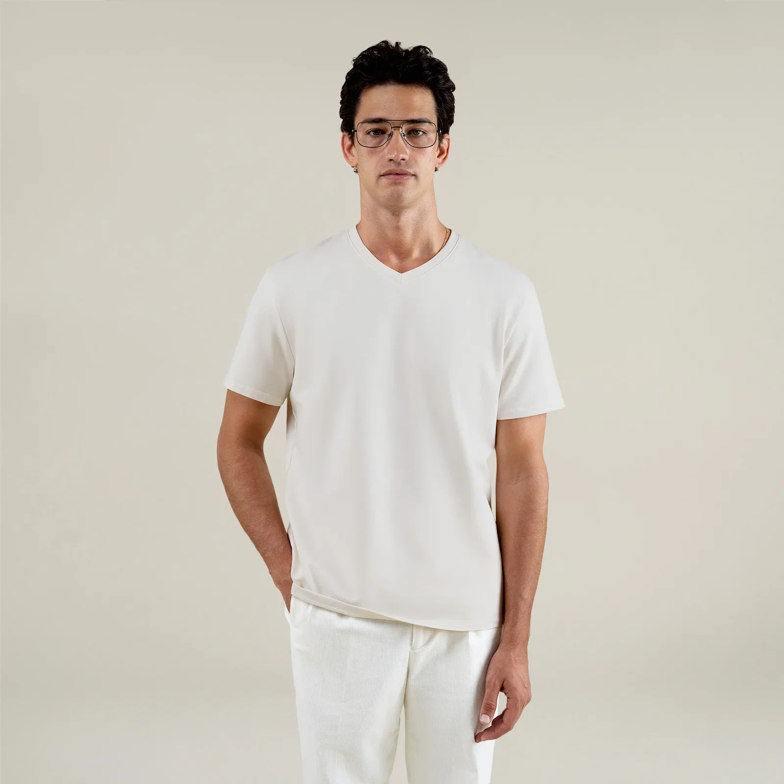Image of Cumulus V-Neck T-Shirt - Bone
