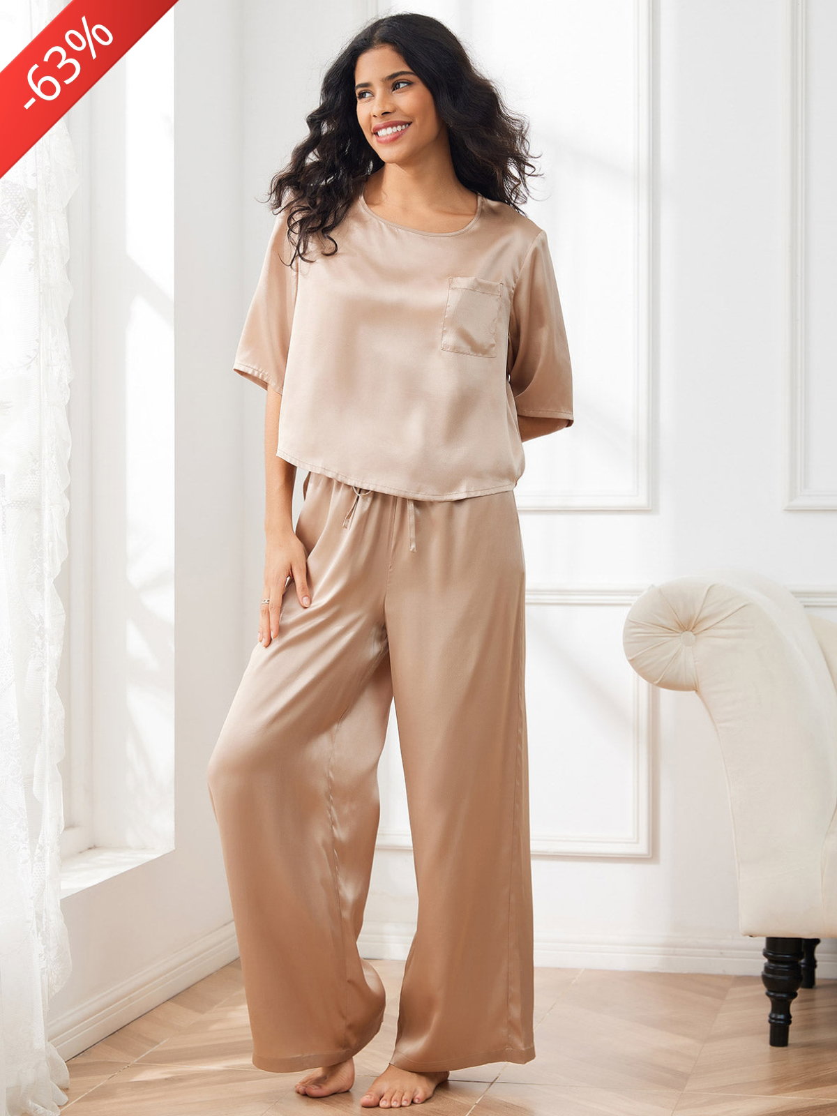 Image of Zuivere Zijde Dames Pyjama Set