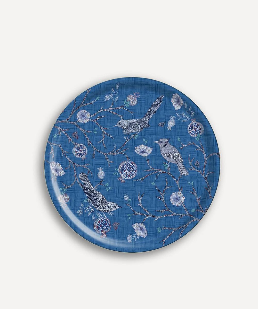 Avenida Home Indigo Birds Large Round Birch Tray