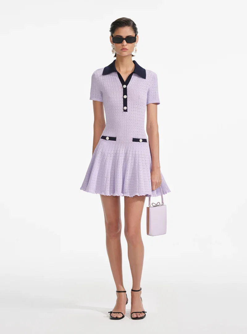 LILAC POINTELLE KNIT MINI DRESS