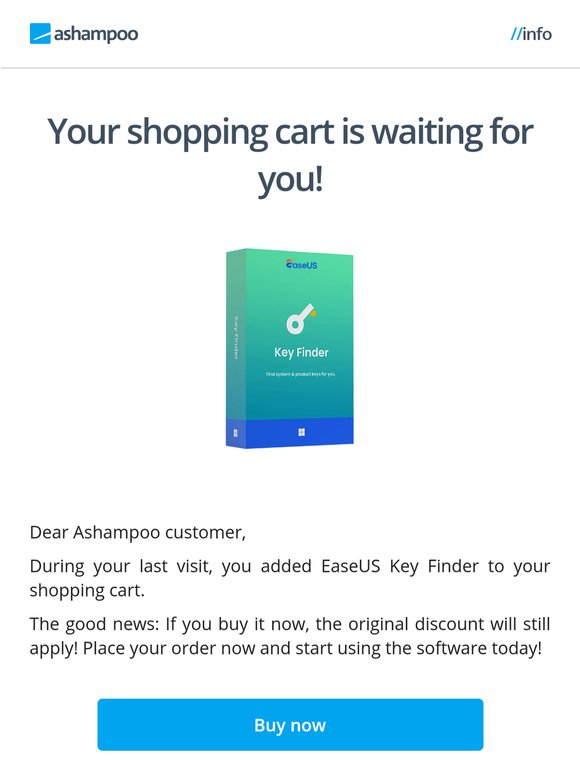 Quick reminder: Your shopping cart is waiting for you! EaseUS Key Finder