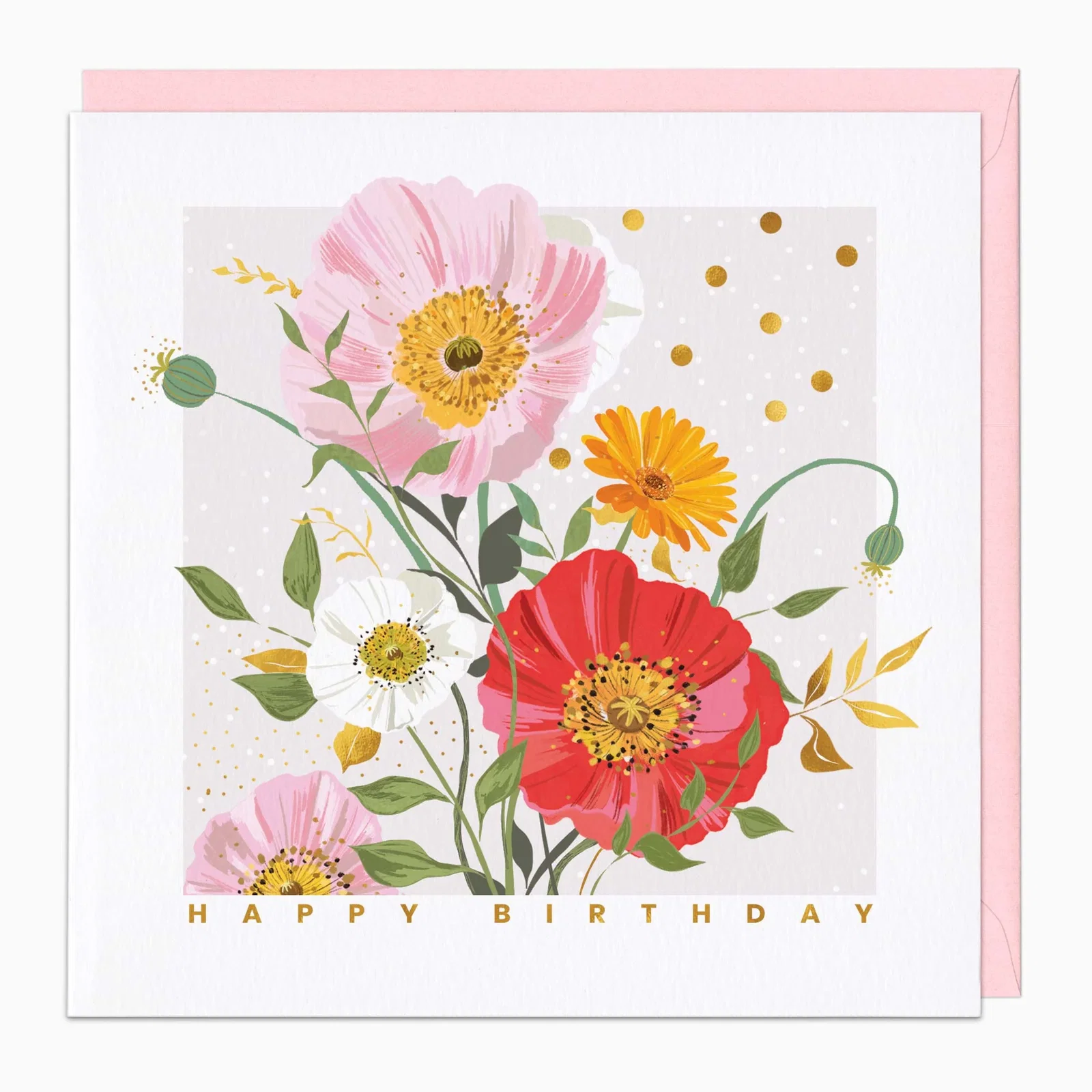 Image of G508 - Polka Dot Poppies Birthday Card