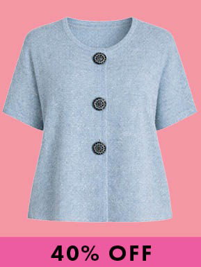 Sparkle Rib Knit Button Cardigan in Blue