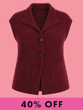 Pocket Wool Mix Knit Gilet Vest in Rhubarb Red