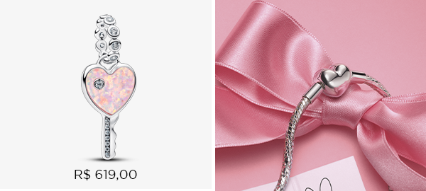 Charm Prata Pendente Chave Do Coracao Rosa