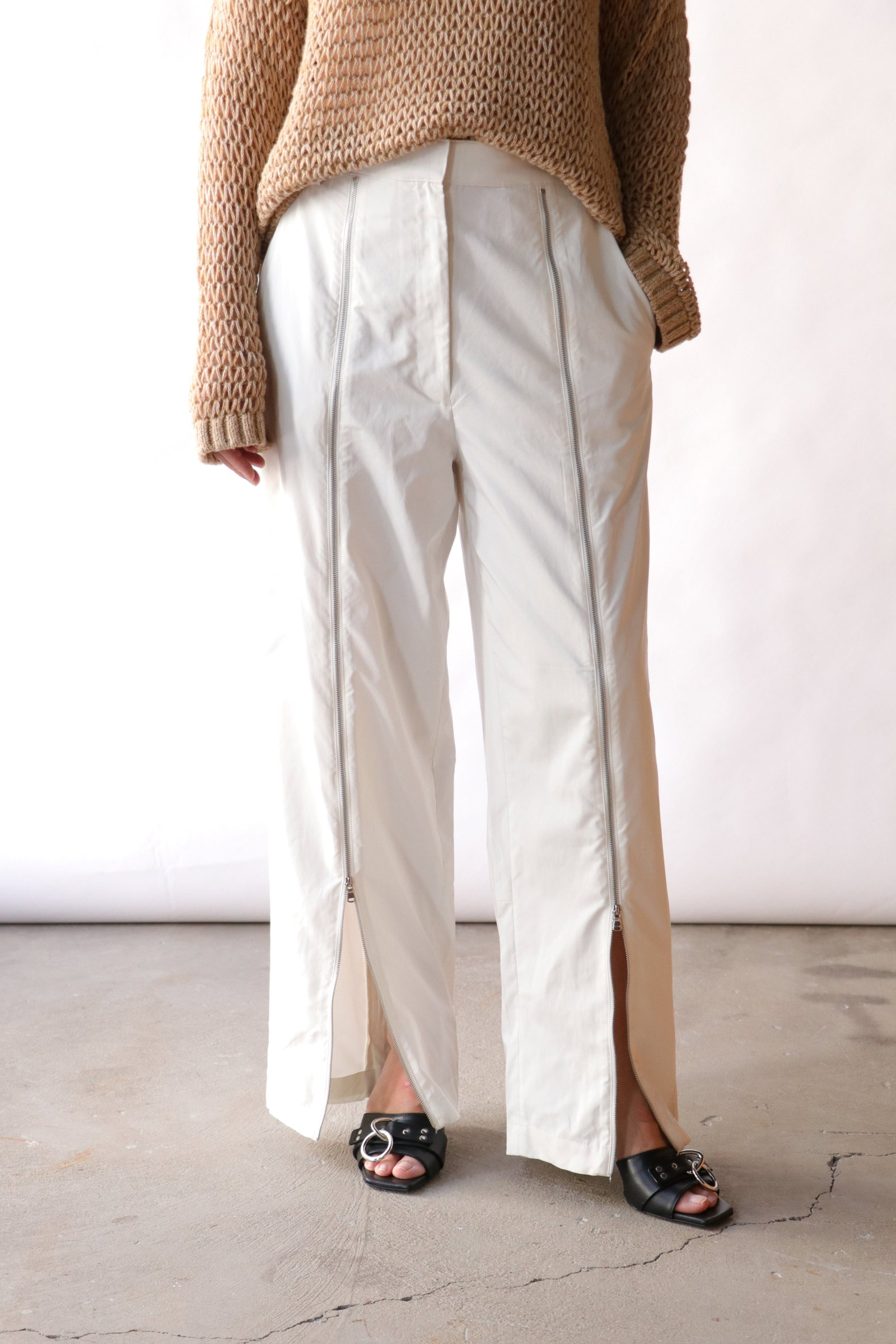 Tibi Nylon Zipper Trouser in White