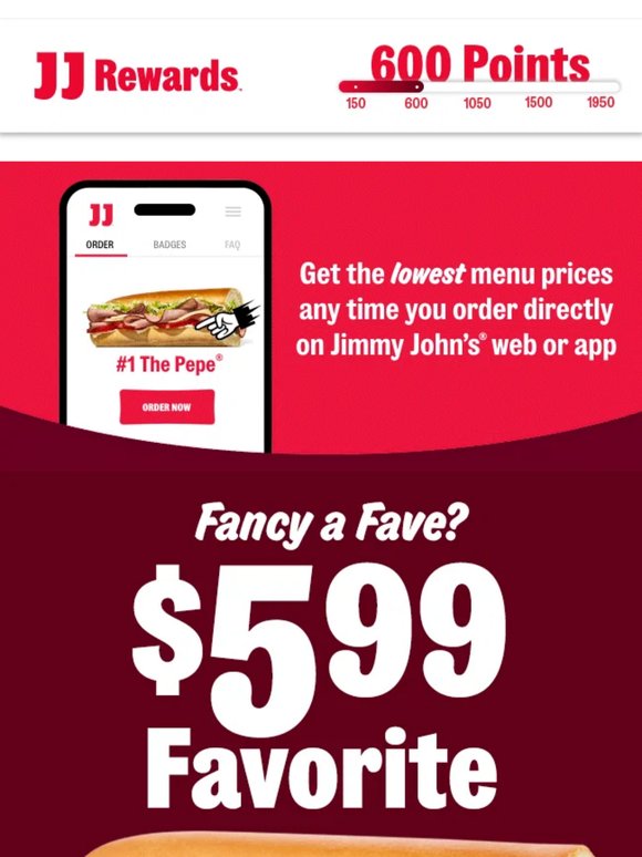 Don't miss out on your $5.99 Favorite Sandwich reward 🫨