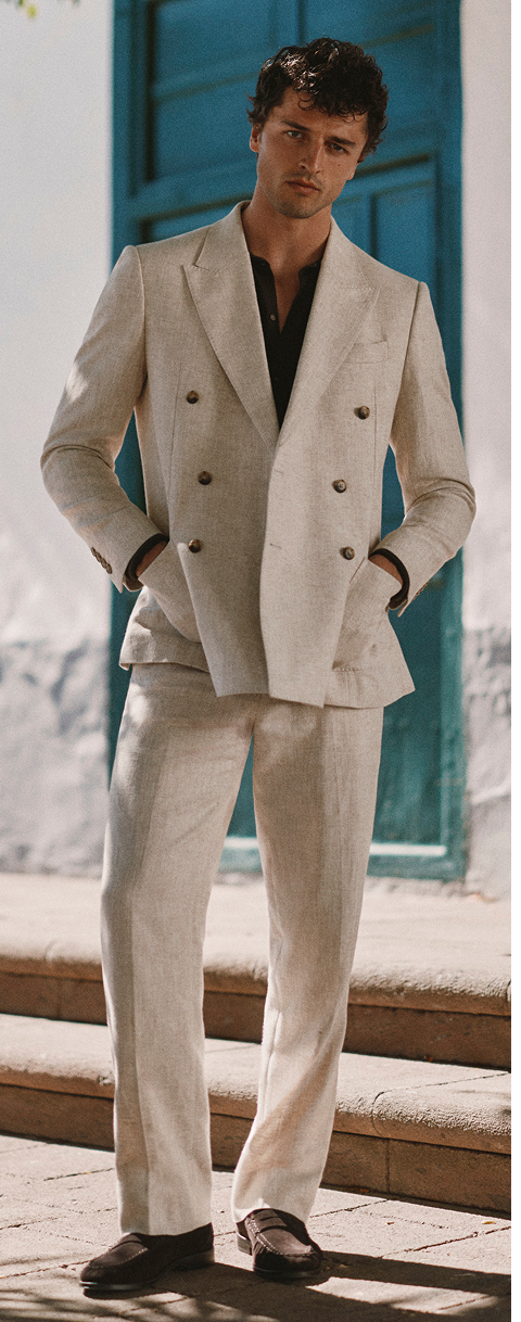 Relaxed Fit Ecru Twill Linen Cotton Suit