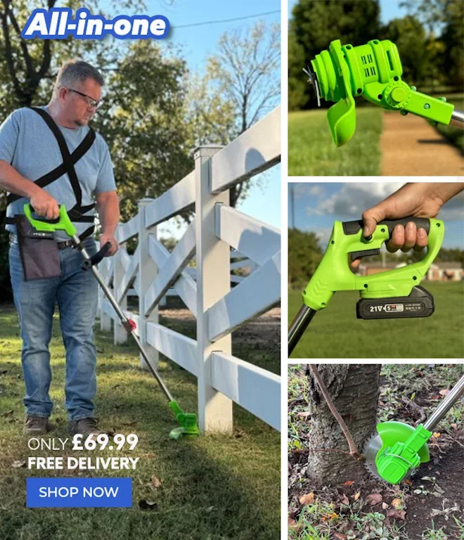 All-in-one garden tool for mowing, trimming, edging and more