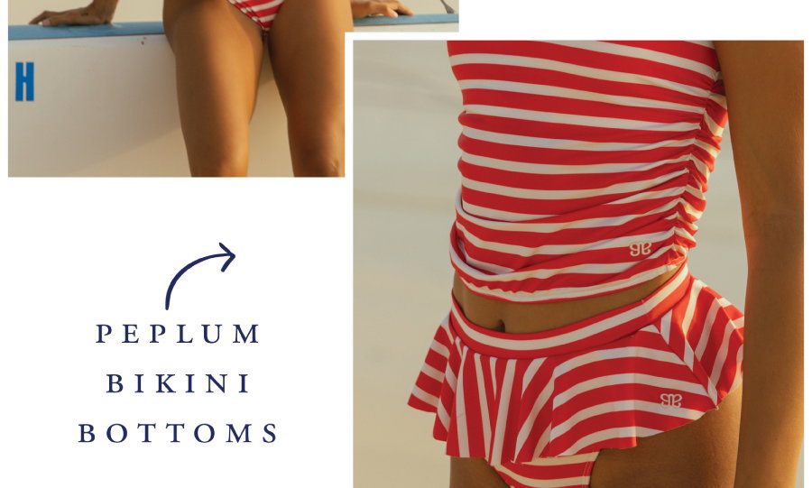 peplum bikini bottoms - red white stripes