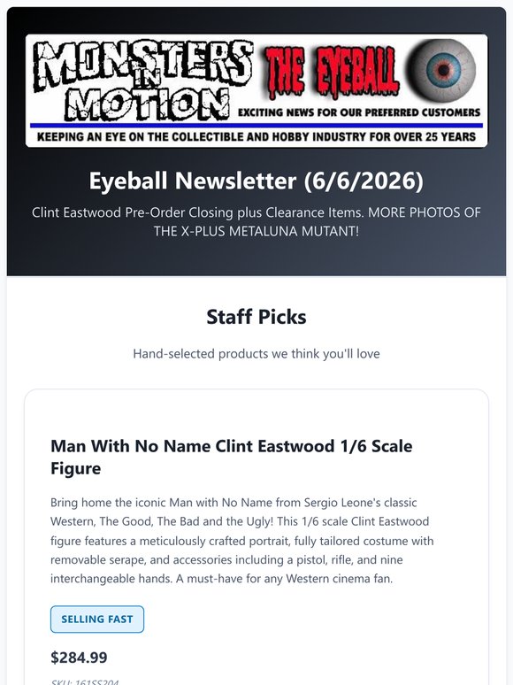 Clint Eastwood Pre-Order Closing plus Clearance Items