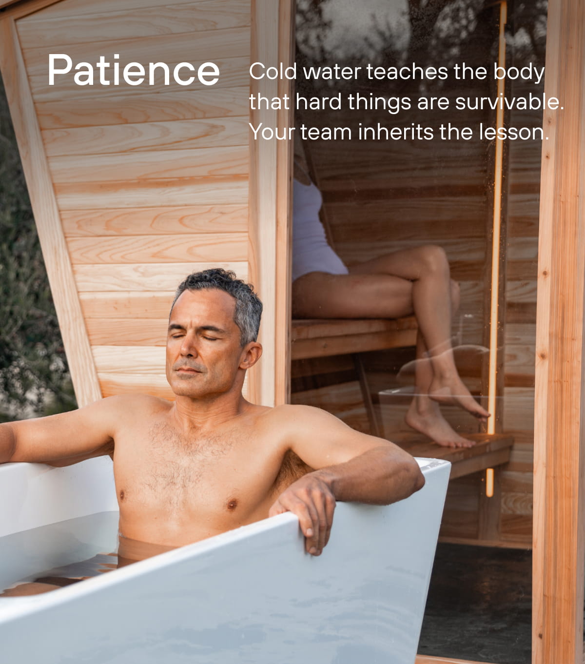 Patience Cold water teaches the body that hard things are survivable. Your team inherits the lesson.