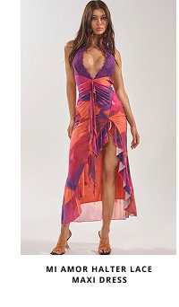 MI AMOR HALTER LACE MAXI DRESS