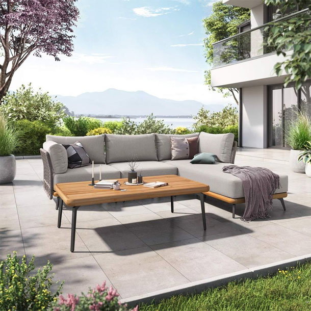 Bild OUTLIV. Ava Ecklounge inkl. Loungetisch Akazie/Rope/Polyester Teaklook/Grau/Hellgrau 