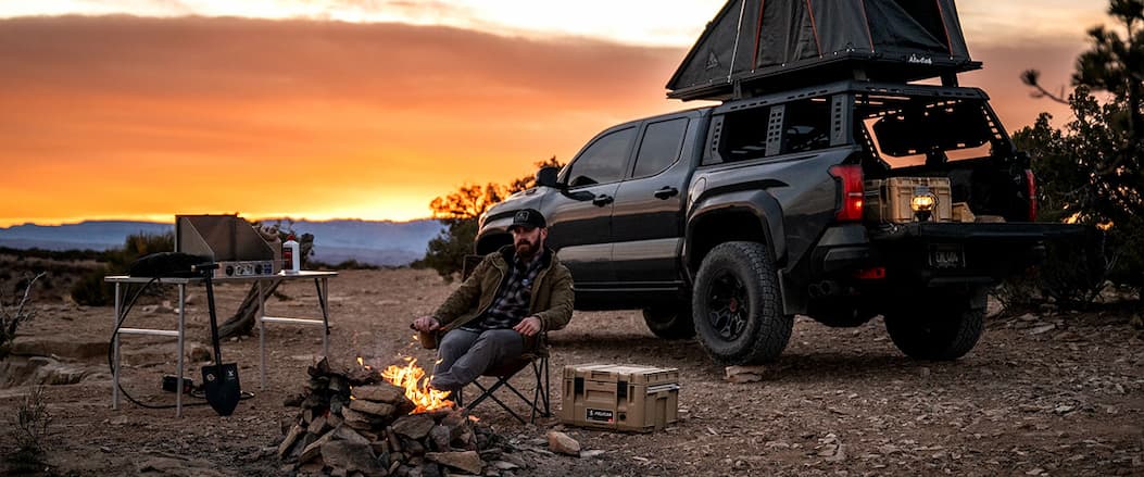 Guy camping in Utah wilderness with CRATE