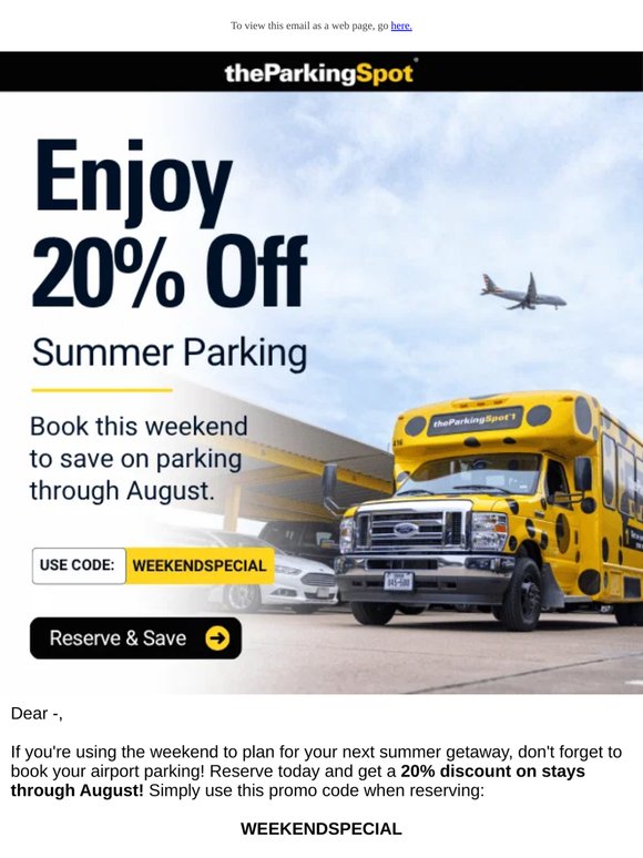SATURDAY SPECIAL! 20% off summer parking!