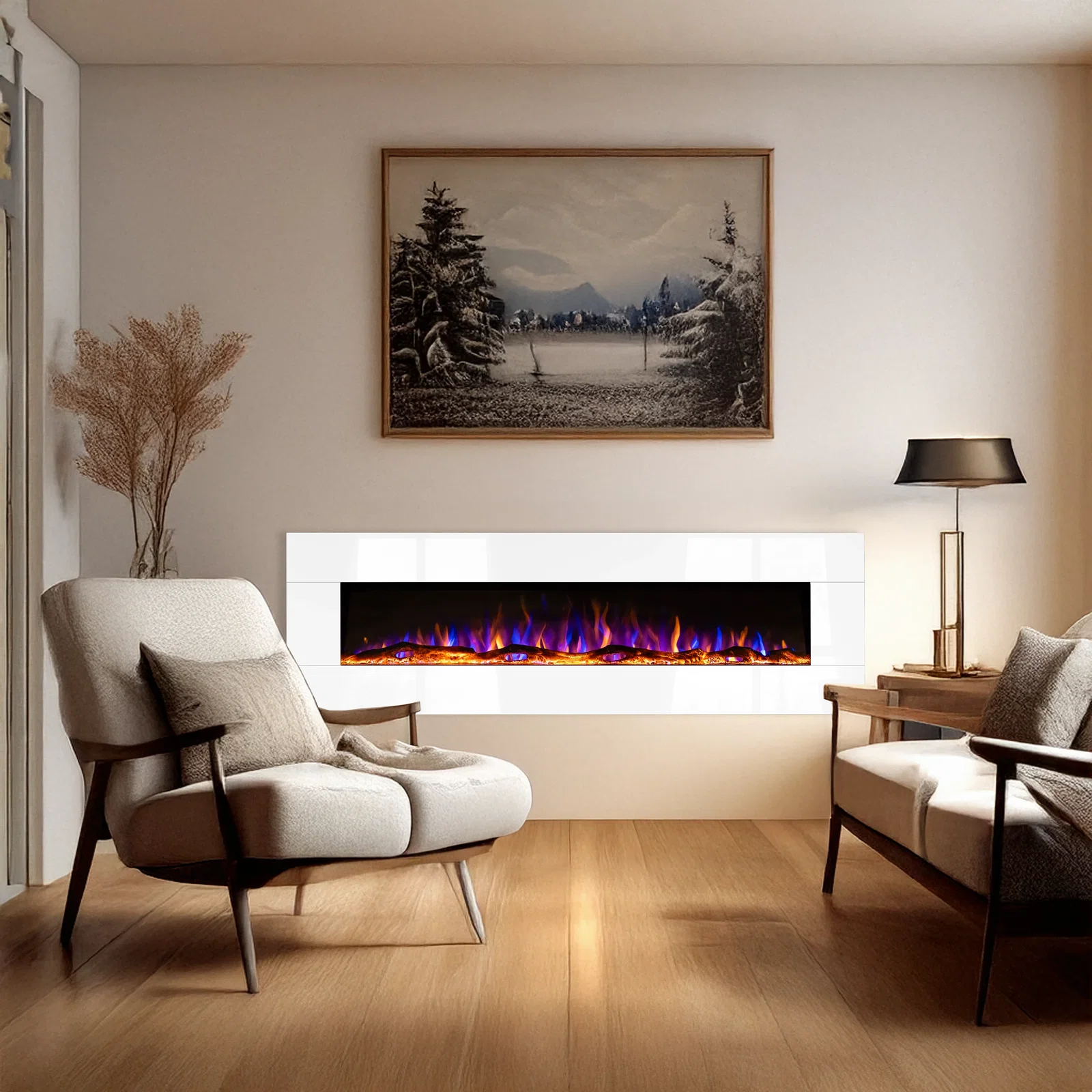 Image of Ezee Glow Grand Zara 60" White Wall Mounted or Recessed / Built In Electric Fire