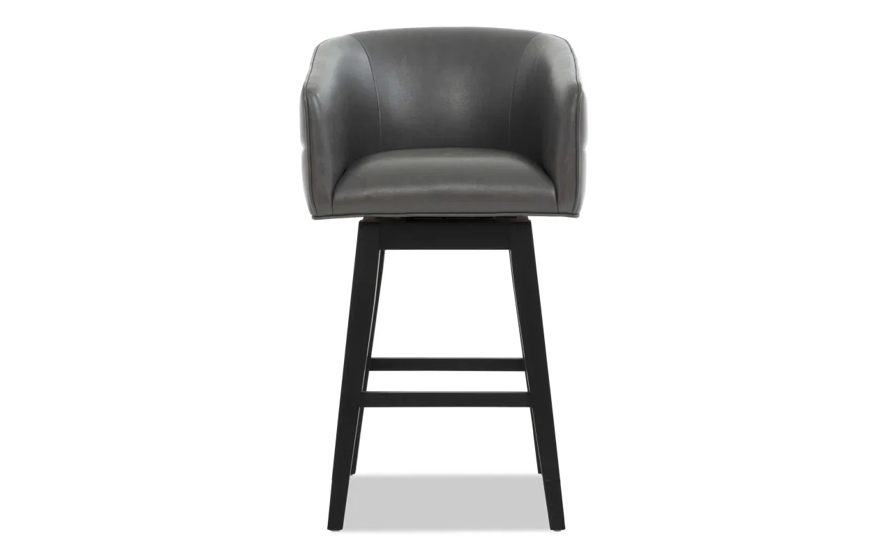 Hayes Black & Gray Faux Leather Solid Back Upholstered Adjustable Height Swivel Stool